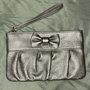 Silver Wristlet Clutch with Bow Accent